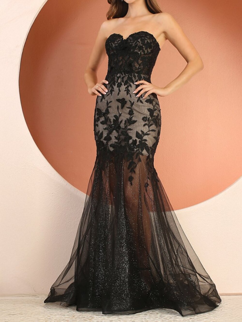 Black Nude Sequin Sparkle Sheer Prom Mermaid Dress 2